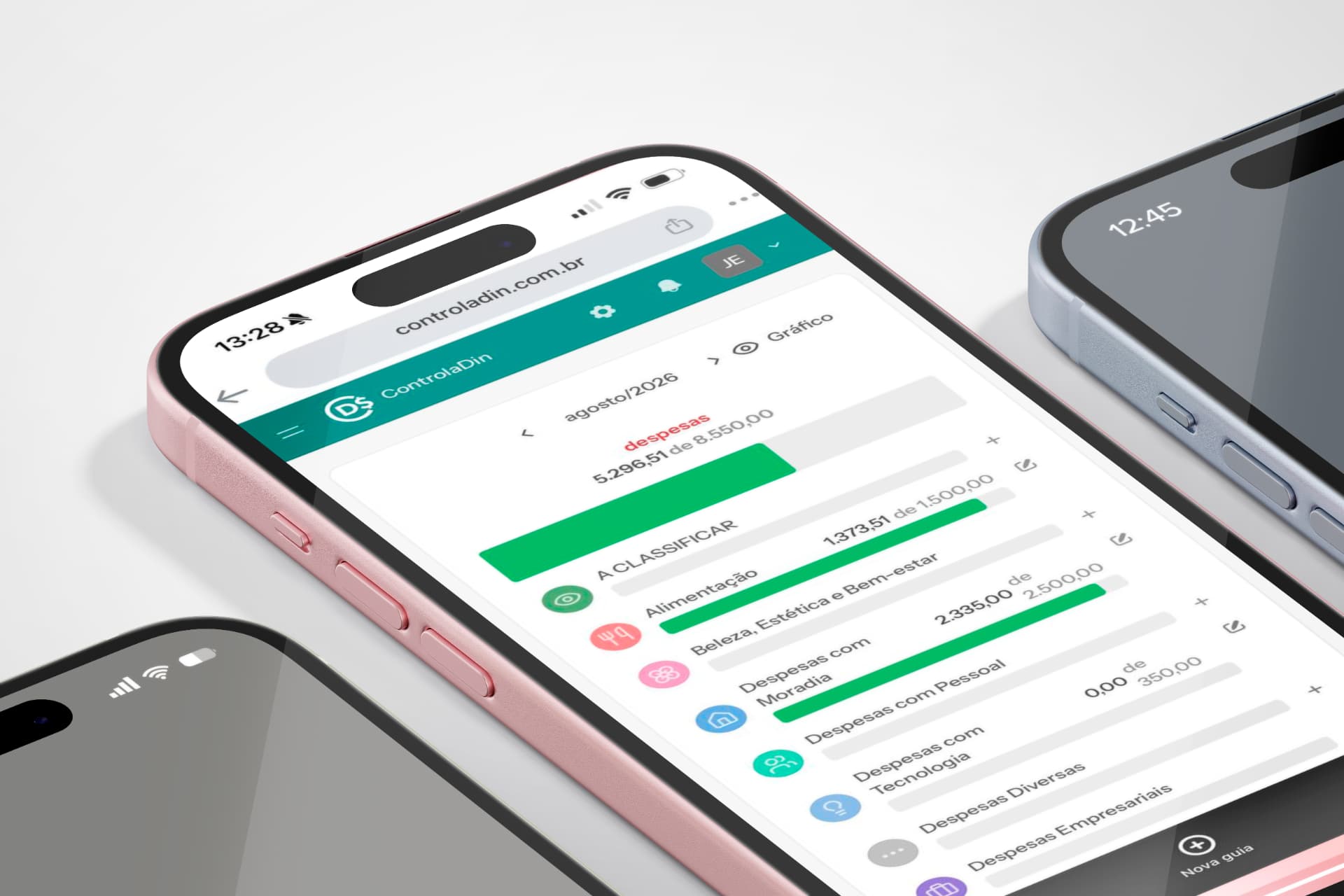 ControlaDin no celular mostrando limites de gastos por categoria