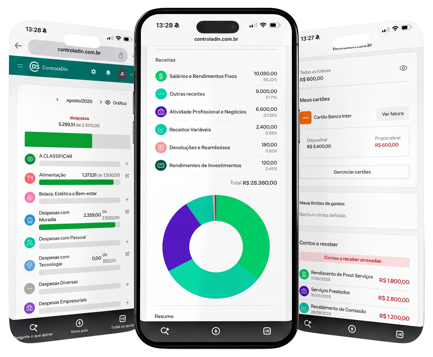 ControlaDin aberto no celular mostrando os gastos do mês por categoria